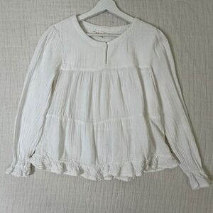 Xirena White Womens  Gauze Ruffle Tiered Long Sleeve Blouse Size‎ XS Bohemian